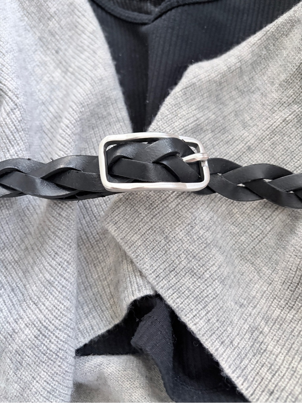 Sisley Braided Black Leather Belt with Silver Buckle